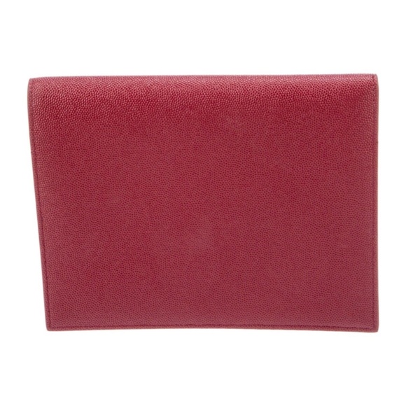 SAINT LAURENT YSL Monogram Pebbled Leather Uptown Baby Pouch Clutch Red - Picture 6 of 7